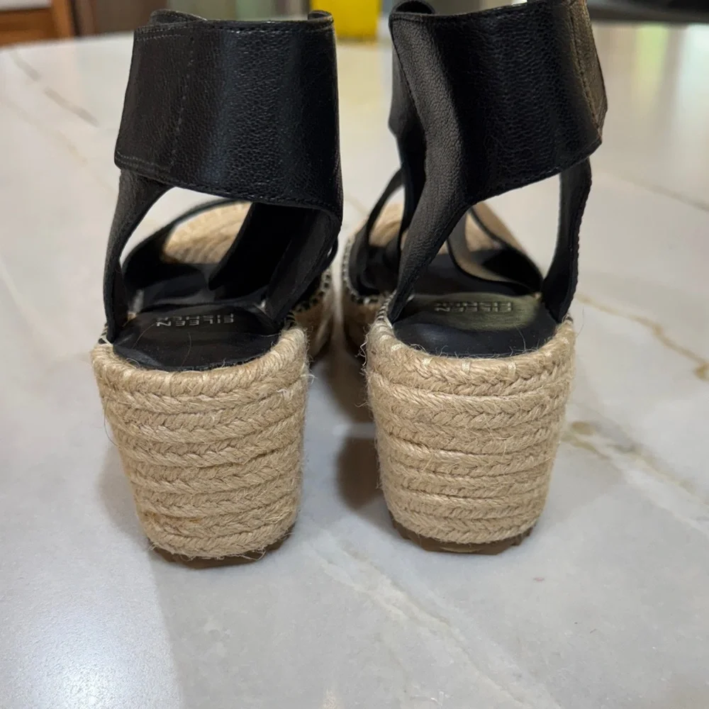 Eileen Fisher NEW Willow Black Wedge Sandals Size 8